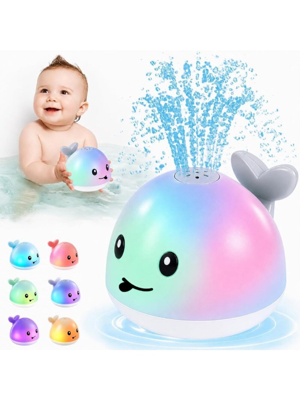 Light Up Whale Bath Toy Sprinkler - Fun Baby & Toddler Bath & Pool Water Toys